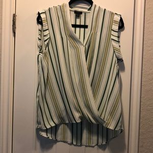 Ann Taylor multi striped green sleeveless blouse